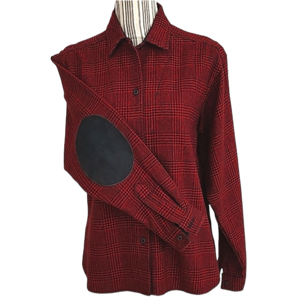 Vintage 70’s Woolrich Red & Black Plaid Shacket Jacket Shirt Elbow Patch- Sm